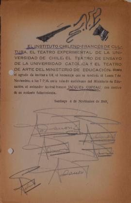 Invitación dirigida a Sergio Vodanovic