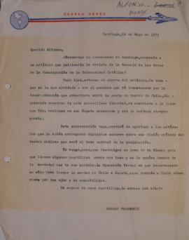 Carta de Sergio Vodanovic dirigida a Alfonso Alcalde