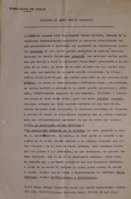 Carta de Efraín Barquero dirigida a Sergio Vodanovic