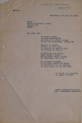 Carta de Sergio Vodanovic a Manuel Williamson Jordan