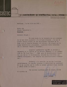 Carta de Jaime Celedón dirigida a Sergio Vodanovic