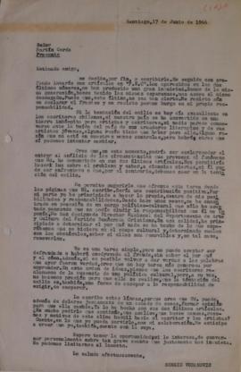 Carta de Sergio Vodanovic dirigida a Martín Cerda
