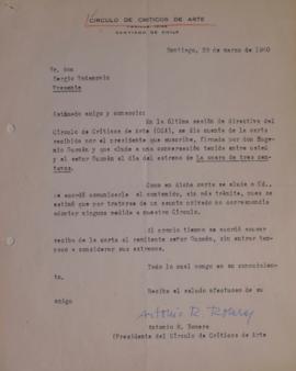 Carta de Antonio R. Romera dirigida a Sergio Vodanovic