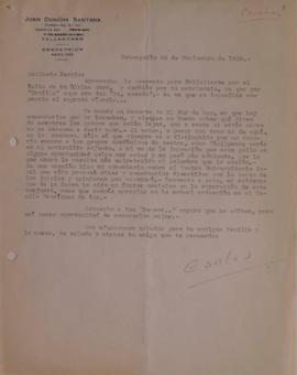 Carta de Juan Concha dirigida a Sergio Vodanovic