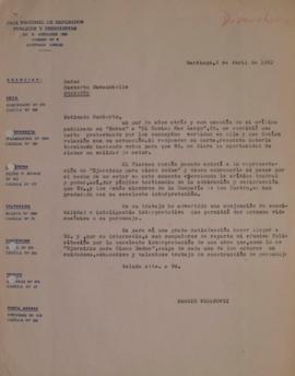 Carta de Sergio Vodanovic dirigida a Humberto Duvauchelle