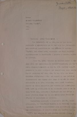 Carta de Humberto Duvauchelle dirigida a Sergio Vodanovic