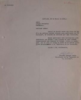 Carta de Eduardo Latorre Gaete dirigida a Sergio Vodanovic