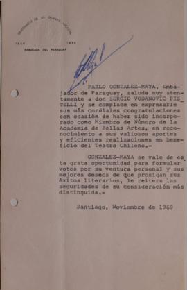 Carta de Pablo González-Maya dirigida a Sergio Vodanovic