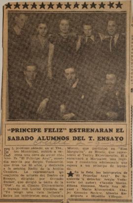 "Príncipe Feliz" Estrenan el sábado alumnos del T. de Ensayo