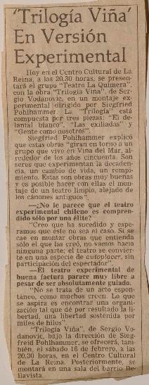 "Trilogía Viña" en versión experimental