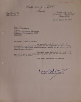 Carta de Sergio Gutiérrez dirigida a Sergio Vodanovic