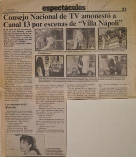 Consejo Nacional de TV amonestó a Canal 13 por escenas de "Villa Nápoli"