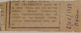 Noticia sobre el matrimonio de Sergio Vodanovic y Betty Johnson.