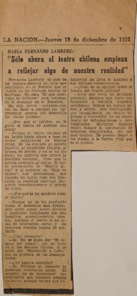 Habla Fernando Lamberg: "Sólo ahora el teatro chileno empieza a reflejar algo de nuestra rea...