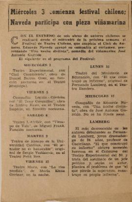 Miércoles 3 comienza festival chileno; Naveda participa con pieza viñamarina