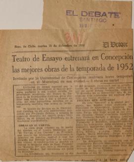 Teatro de Ensayo estrenará en Concepción las mejores obras de la temporada de 1952