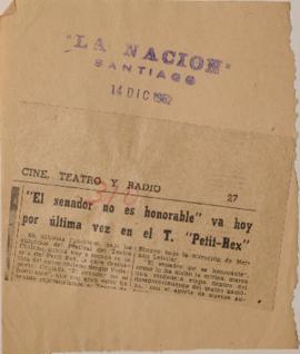 "El senador no es honorable" va hoy por última vez en el T. "Petit-Rex"