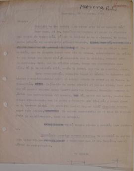 Carta de Pedro Mortheiru dirigida a Sergio Vodanovic