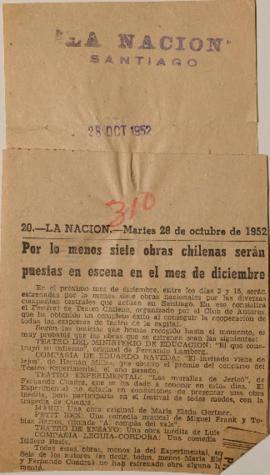 Por lo menos siete obras chilenas serán puestas en escena en el mes de diciembre