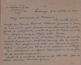 Carta de Alejo Roa dirigida a Sergio Vodanovic