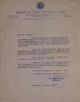 Carta de Juan Pérez Berrocal dirigida a Sergio Vodanovic