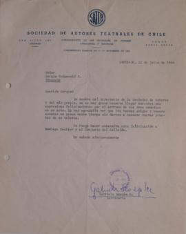 Carta de Gabriela Roepke dirigida a Sergio Vodanovic