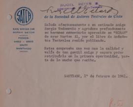 Carta de Rogel Retes dirigida a Sergio Vodanovic