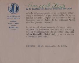 Carta de Rogel Retes dirigida a Sergio Vodanovic