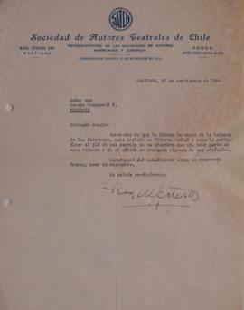 Carta de Rogel Retes dirigida a Sergio Vodanovic