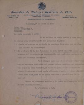Carta de Rogel Retes dirigida a Sergio Vodanovic