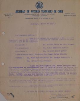 Carta de Isidoro Basis dirigida a los integrantes de la Sociedad de autores teatrales de Chile