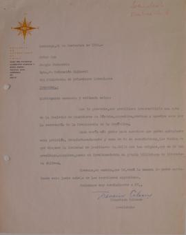 Carta de Francisco Coloane dirigida a Sergio Vodanovic