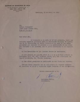 Carta de Guillermo Atías dirigida a Sergio Vodanovic