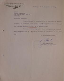 Carta de Guillermo Atías dirigida a Sergio Vodanovic