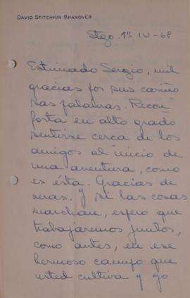 Carta de David Stitchkin dirigida a Sergio Vodanovic