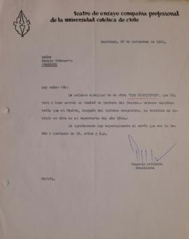 Carta de Eugenio Dittborn dirigida a Sergio Vodanovic