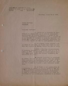 Carta de David Benavente dirigida a Sergio Vodanovic