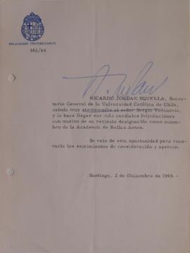 Carta de Jordan Squella dirigida a Sergio Vodanovic