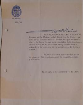 Carta de Fernando Castillo dirigida a Sergio Vodanovic