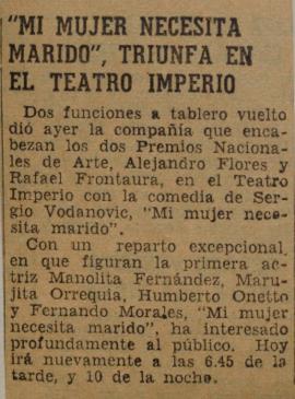 "Mi mujer necesita marido", triunfa en el Teatro Imperio