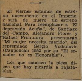 El viernes estamos de estreno nuevamente en el Imperio