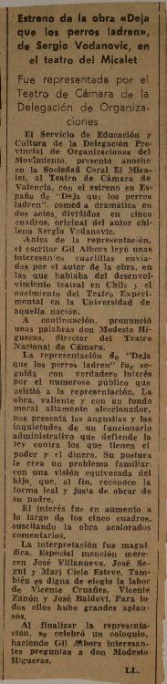 Estreno de la obra "Deja que los perros ladren" de Sergio Vodanovic en el teatro El Mic...