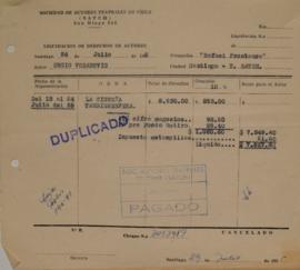 Liquidación de Derechos de Autor, La cigüeña también espera, Quincena de Julio 1955