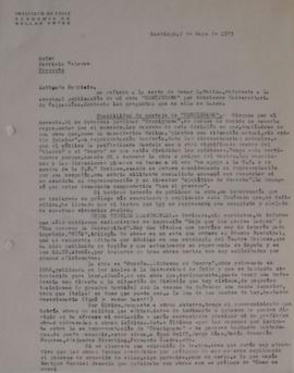 Carta de Sergio Vodanovic dirigida a Patricio Velasco