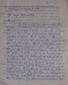 Carta de Martina Velastin dirigida a Sergio Vodanovic