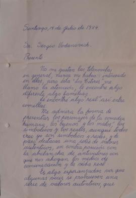 Carta de Martina Velastin dirigida a Sergio Vodanovic