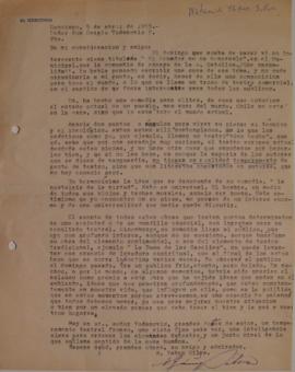 Carta de Nataniel Yáñez dirigida a Sergio Vodanovic