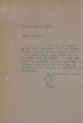 Carta de Augusto Boal dirigida a Sergio Vodanovic