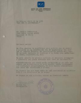 Carta de Silvia Gil dirigida a Sergio Vodanovic