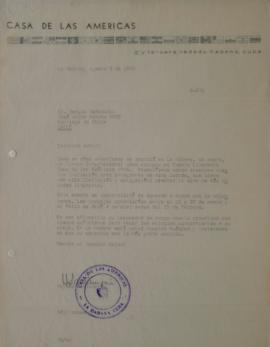 Carta de Haydee Santamaría dirigida a Sergio Vodanovic